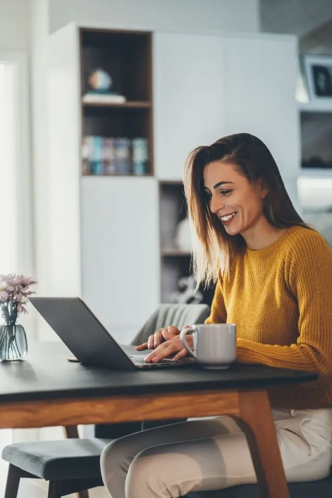 Work From Home - Woman using Fiber wire - Fiber internet services